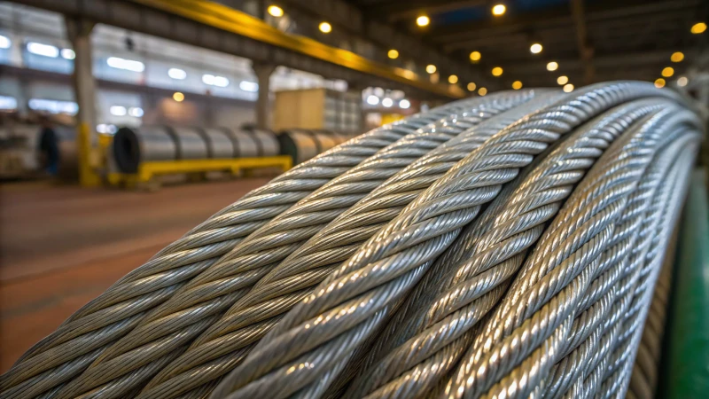 Close-up of advanced steel wire ropes with intricate weave.
