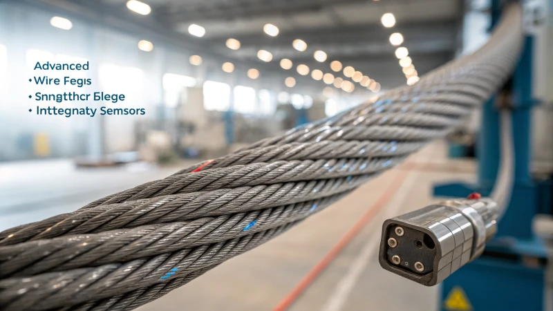 Close-up of advanced synthetic fiber wire rope with sensors