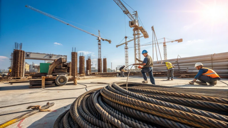 Construction site with workers and machinery
