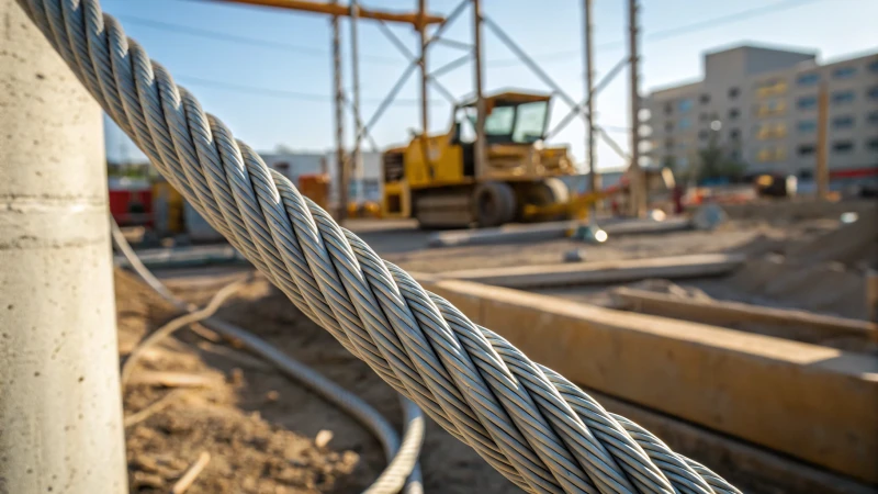 Close-up of a lightweight wire rope on a construction site