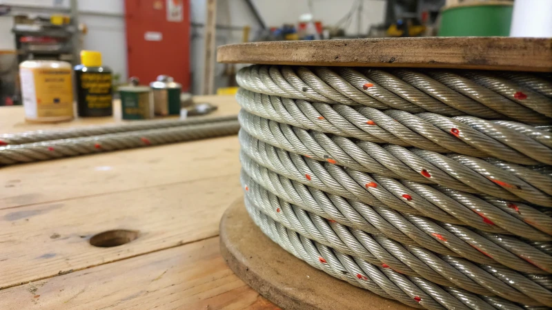 Close-up of a well-maintained wire rope with maintenance tools
