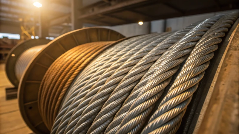 Close-up of steel wire ropes with metallic sheen