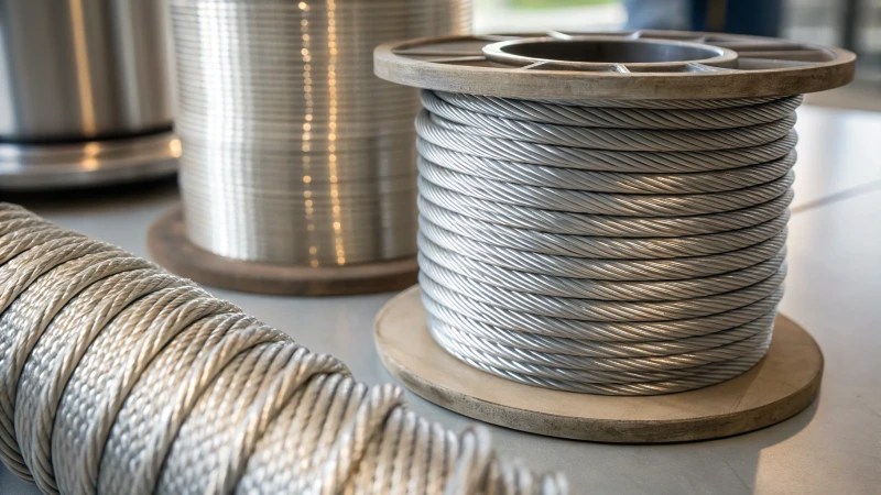 Close-up of various wire rope materials on a smooth surface