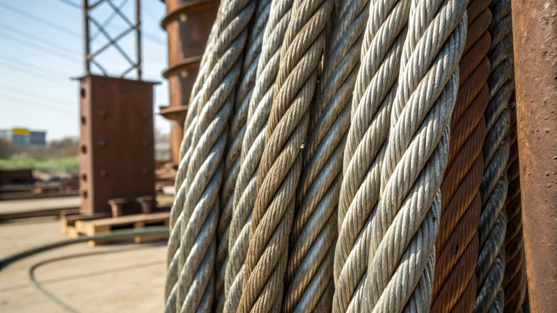 Close-up of wire ropes made from alloy steel and composite materials