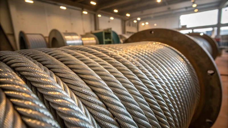 Close-up of stainless steel and galvanized steel wire ropes