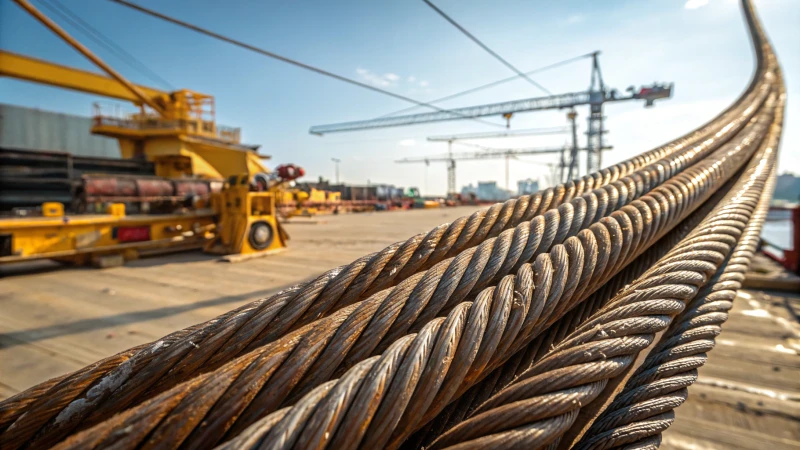Close-up of shiny corrosion-resistant steel ropes at a construction site