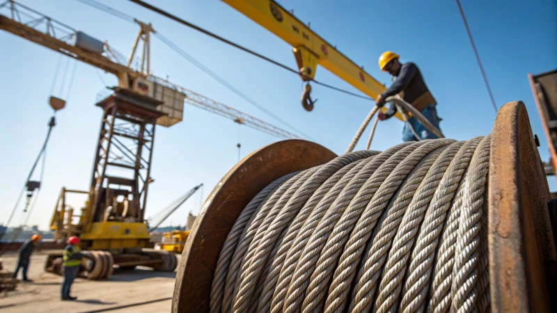 Close-up of steel wire rope on a crane
