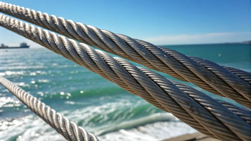 Close-up of steel wire ropes glistening in sunlight