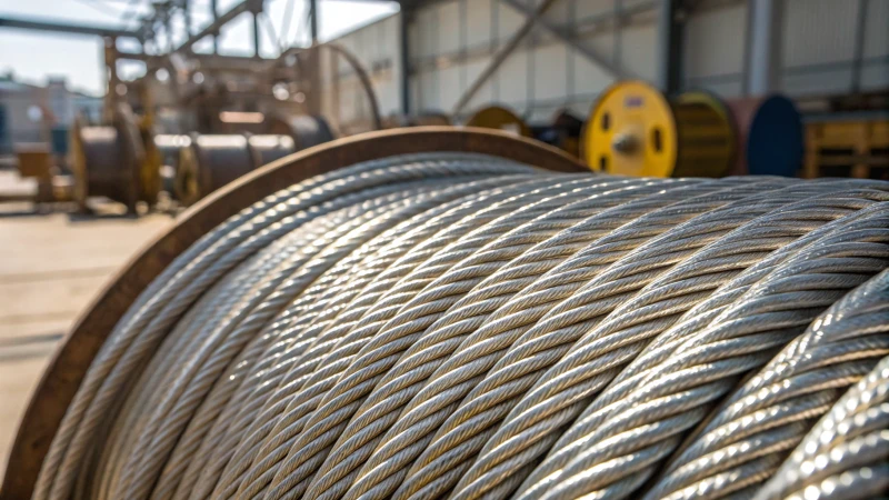 Close-up of shiny stainless steel wire ropes
