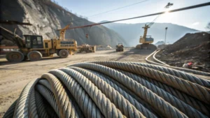 Steel wire ropes at a mining site