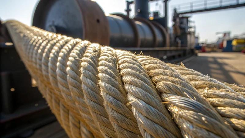 Close-up of a thick rope with a shiny coating