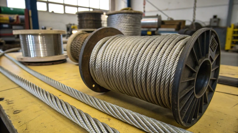 Close-up of wire ropes on a workbench
