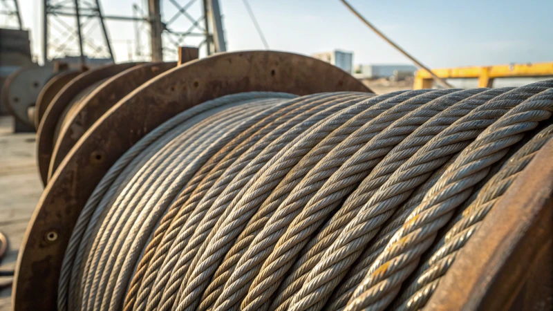 Close-up of heavy-duty wire ropes with steel cores