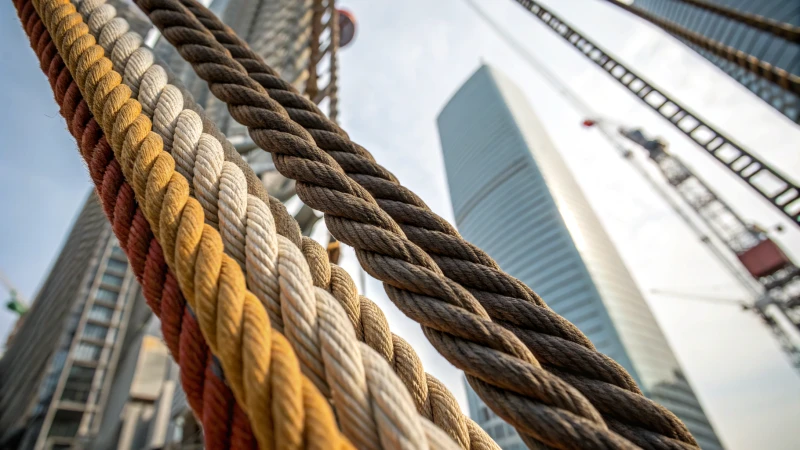 Close-up of various ropes for construction