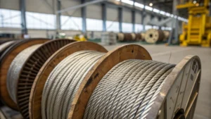 Assorted wire ropes in an industrial setting