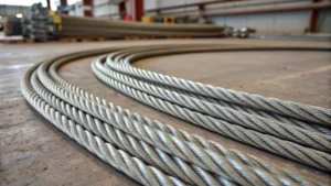 Close-up view of various steel wire ropes of different diameters