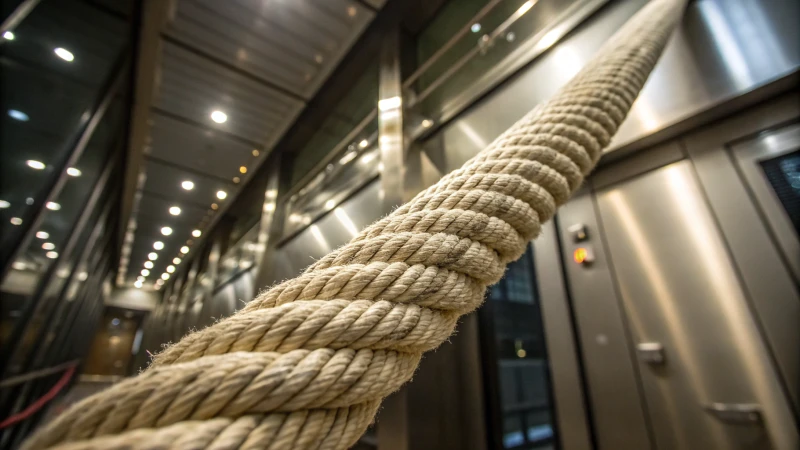 Close-up of a heavy-duty elevator rope