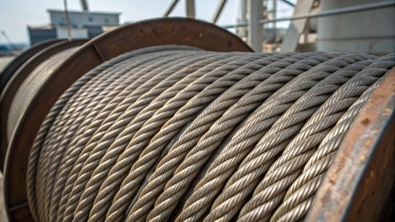 Close-up of a heavy-duty wire rope showing intricate details