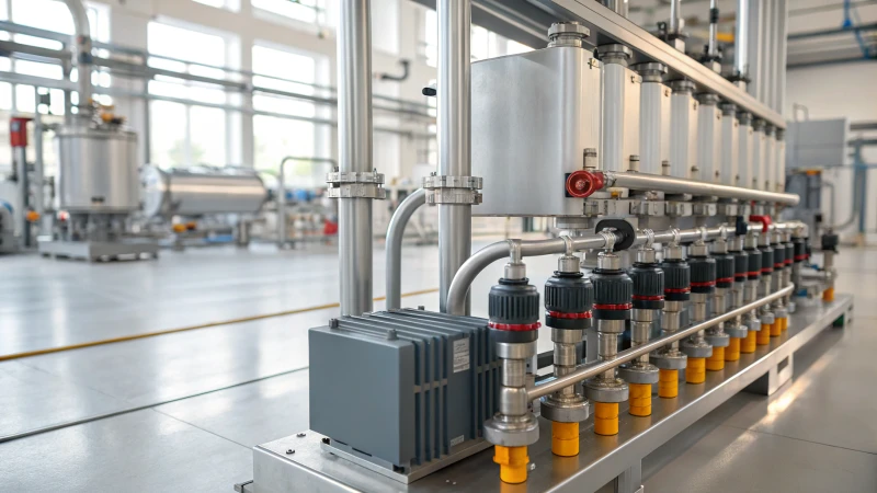 A detailed view of an industrial automated lubrication system with pipes and pumps