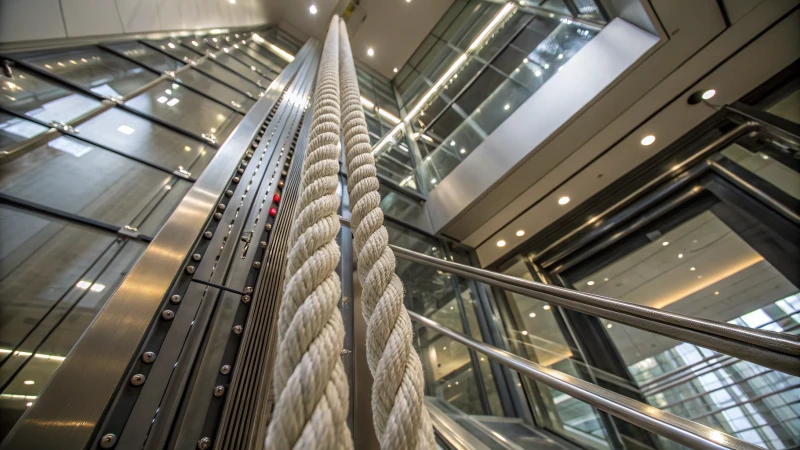 Close-up of glossy elevator ropes