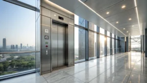 A modern high-speed elevator in a skyscraper