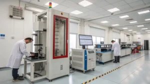 A modern laboratory testing steel wire ropes with various equipment