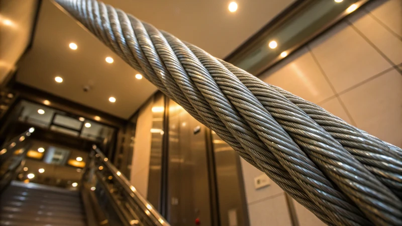 Close-up of a steel wire rope used in elevators