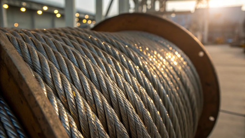 Close-up of a steel wire rope with a protective coating