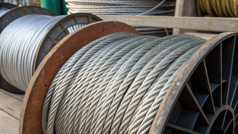 Close-up of stainless steel and galvanized steel wire ropes