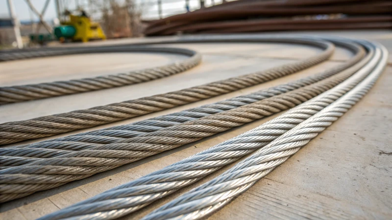 Close-up of steel wire ropes with varying diameters