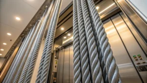 Close-up of steel wire ropes for elevators