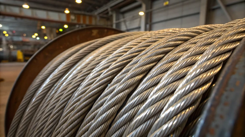 Close-up of steel wire ropes used in elevators