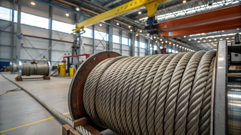 Photorealistic depiction of steel wire ropes in a testing facility