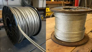 Comparison of right-hand lay and left-hand lay wire ropes in a workshop setting